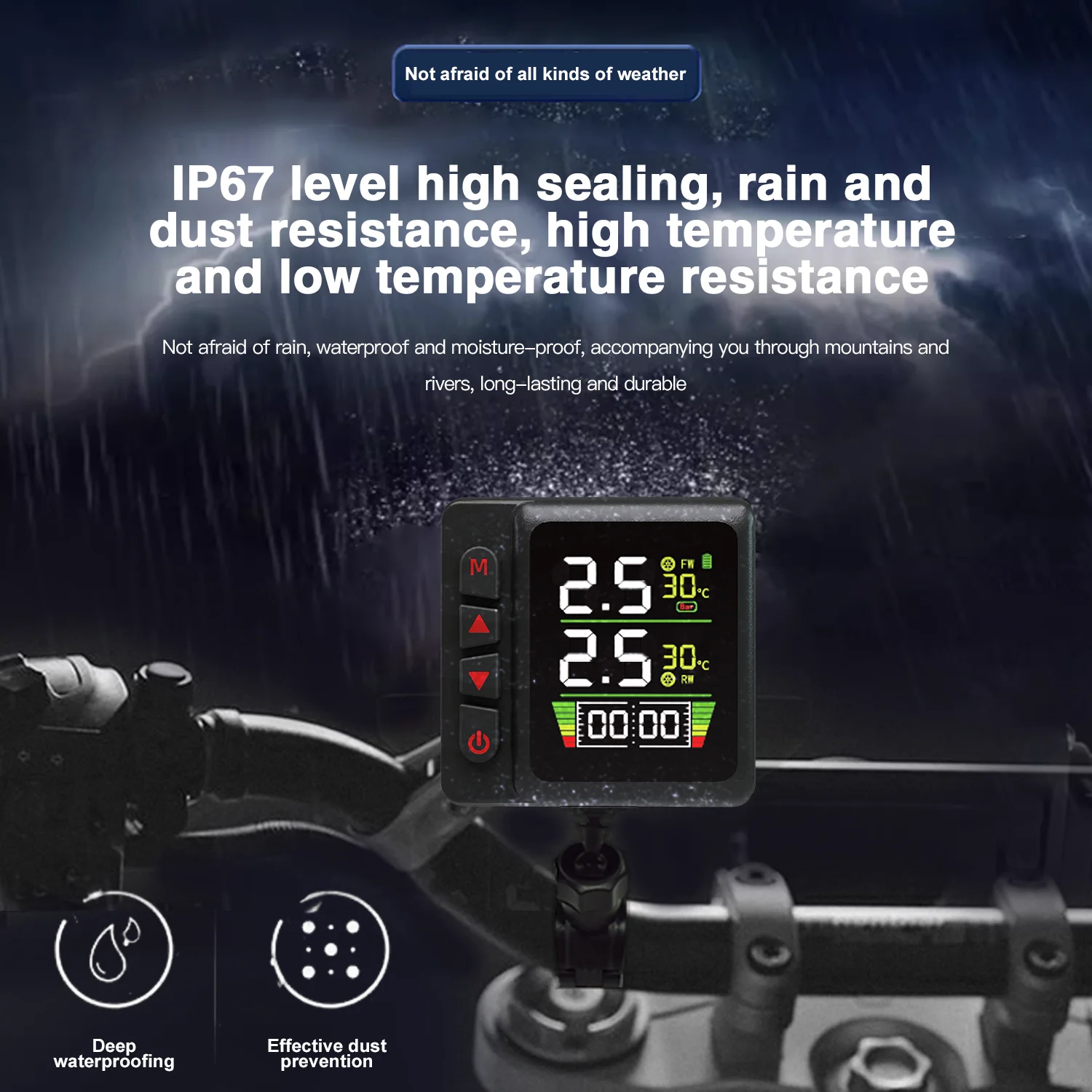 Монитор давления в шинах TPMS для мотоцикла, система контроля температуры, будильник, часы QC3.0, быстрая зарядка через USB для телефона, водонепроницаемый