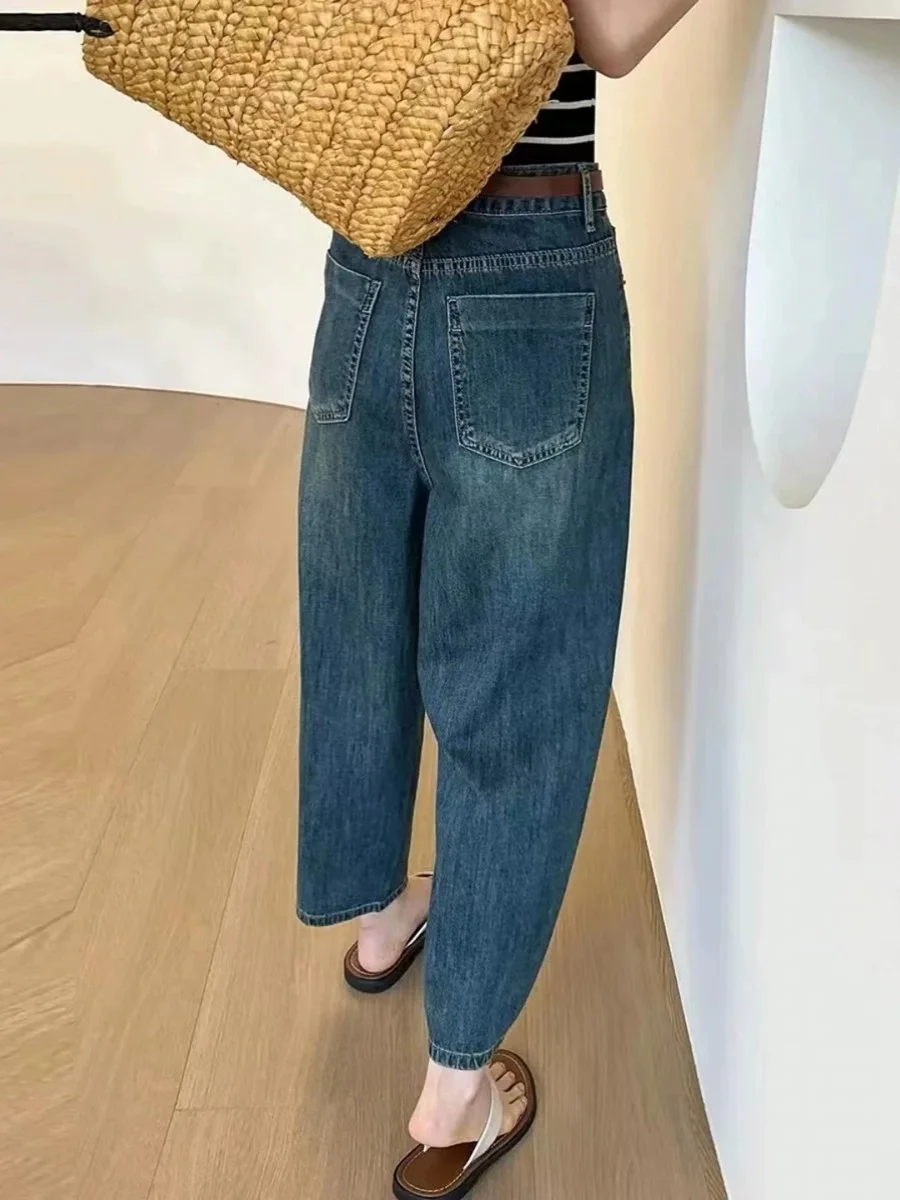 plus Size Thin Harem Grandmother Denim Pants Women's Spring Summer New Loose Nine Points Wide Leg Banana Pants High Waist