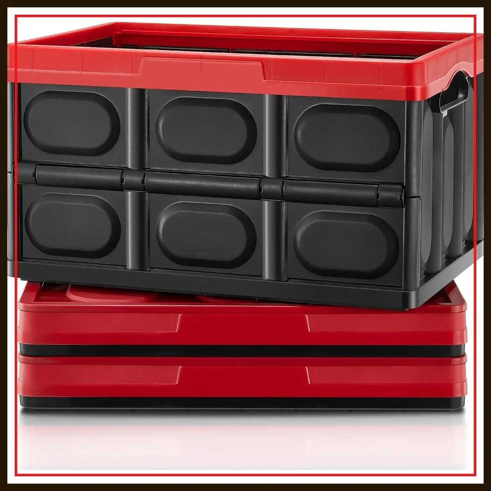 

48L Collapsible Storage Bins with Lids 3 Packs, Stackable Bins with Handles for Camping and Tools, Heavy Duty Capacity