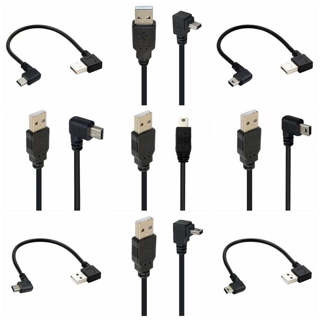 USB Right Left to Mini USB Data Charger Cable 90 Degree Left Right Angled Connector 25cm 0.5m 1.5m 5m mini usb cable short cord