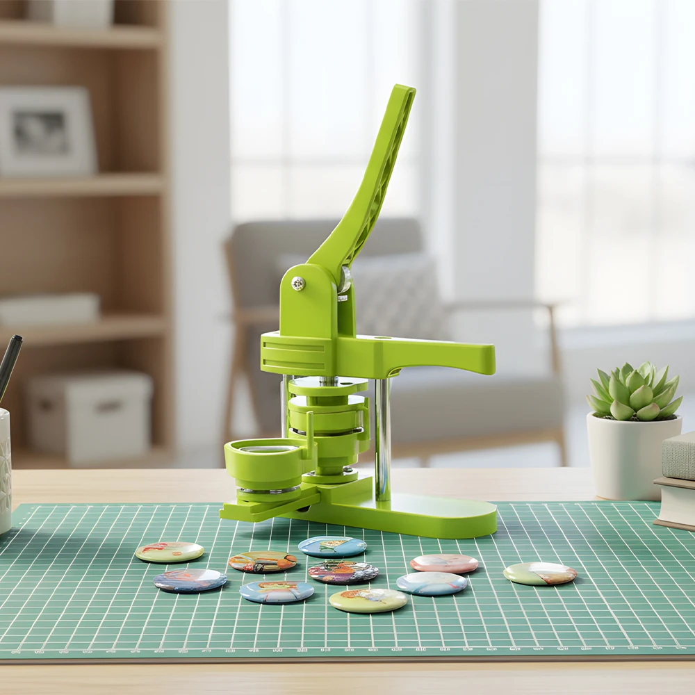 

WJW Versatile 3 in 1 Manual Badge Maker Heart Square Round Shape Machine for Custom Pins User Friendly Design Effortless Operati