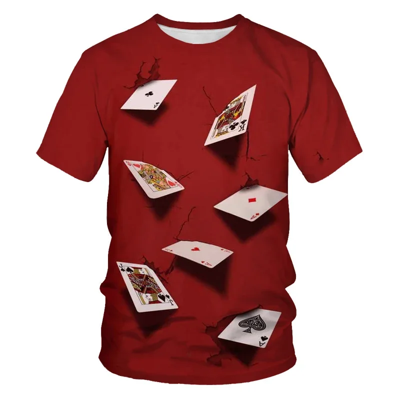 New Playing Cards 3d Printing Men's And Women's Fashion T-shirt Poker Pattern Loose Comfortable