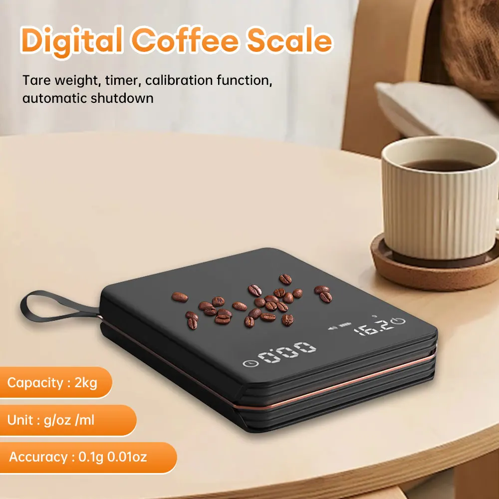 

2000g/0.1g Kitchen Coffee Scale with Timer Rechargeable Digital Auto Gram Scale g/oz/ml Electronic Mini Pocket Scale for Gift