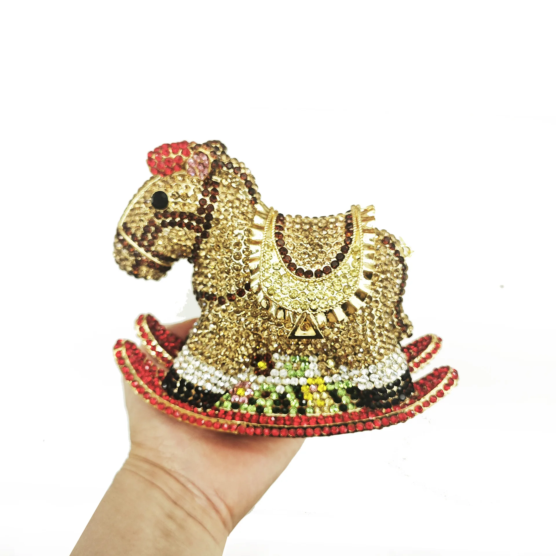 Diamond glass, gemstone, colorful pony animal acrylic table top ornament, shoulder women's bag, dinner bag.