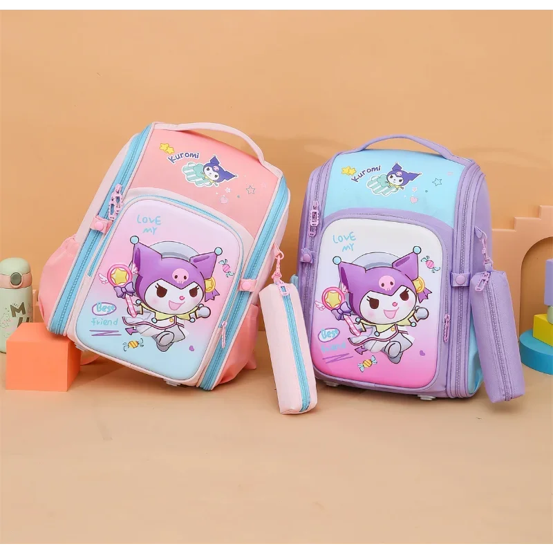 Sanrio Kulomie tas sekolah anak laki-laki perempuan, ransel kapasitas besar pengurang beban banyak dengan perlindungan tulang punggung, tas sekolah motif kartun untuk anak laki-laki dan perempuan