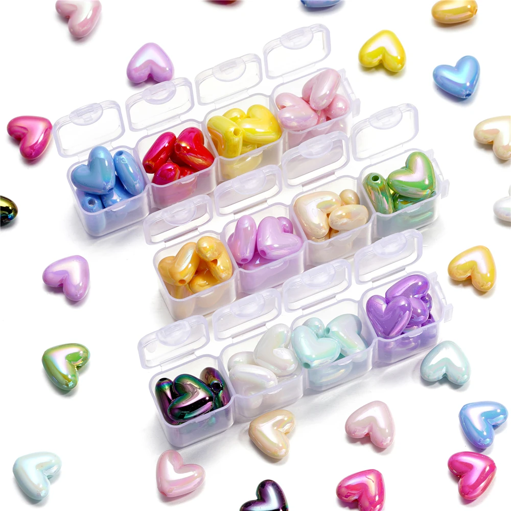 10pcs/Lots 14.5*17mm Acrylic Heart Shaped Beads Colored Spacer Beads for Necklace Bracelet DIY Jewelry Making Supplies