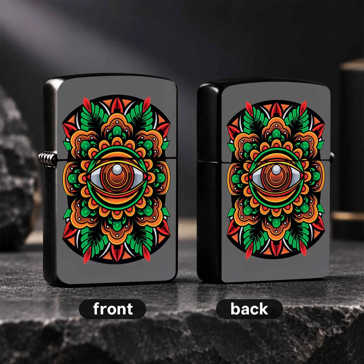 Stylish All-Seeing Eye Mandala Pattern Lighter, Vibrant Retro Color Block Art Printed Portable Lighter, Ideal For Daily Commutes, Outdoor Gatherings And Various Occasions, Practical Trendy Carry Accessory With Exquisite A Humorous And Inter
