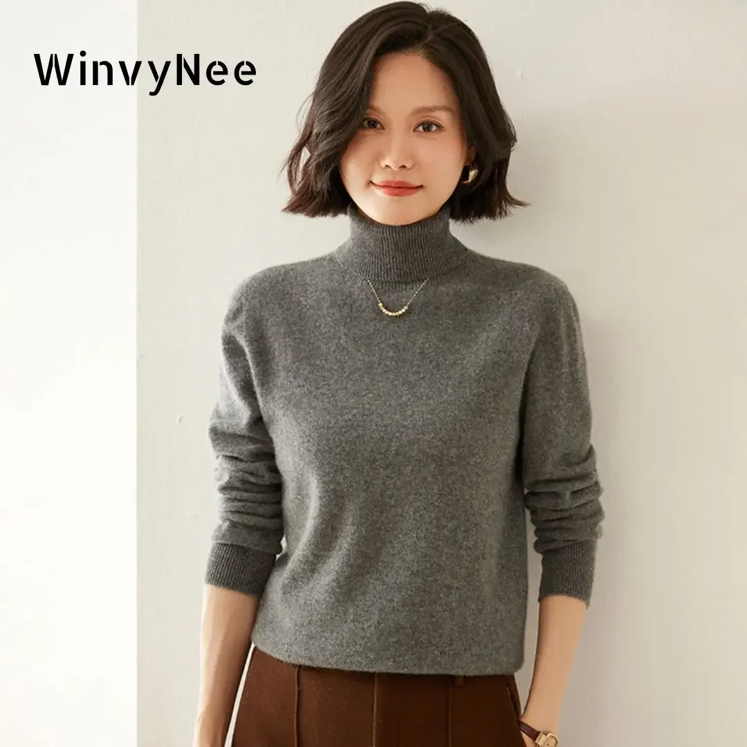 WinvyNee Women's Cashmere Wool SweatersTurtleneck Long Sleeve Solid Casual Outerwears Knitted Pullovers Tops Winter A1264028