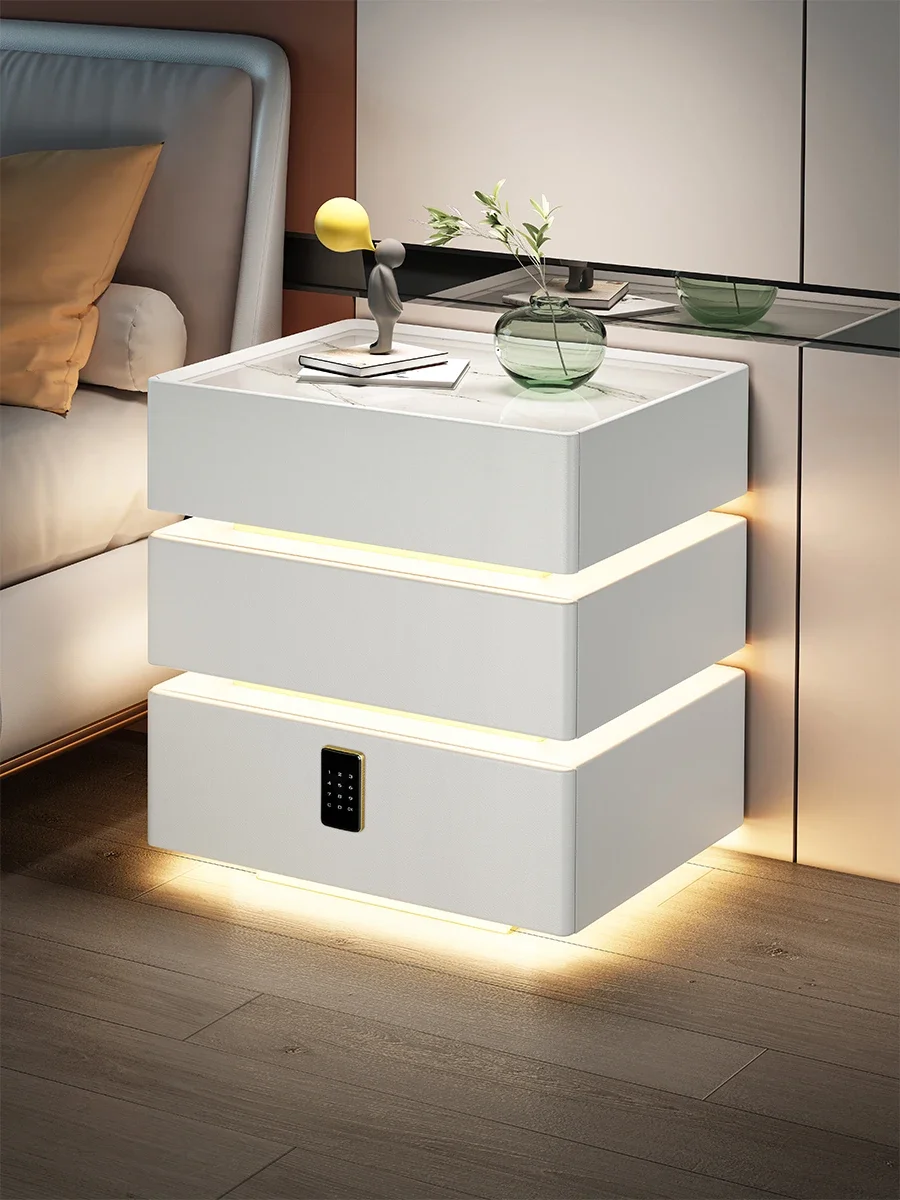 Smart bedside table simple modern cream style solid wood slate with wireless charging password lock bluetooth speaker touch