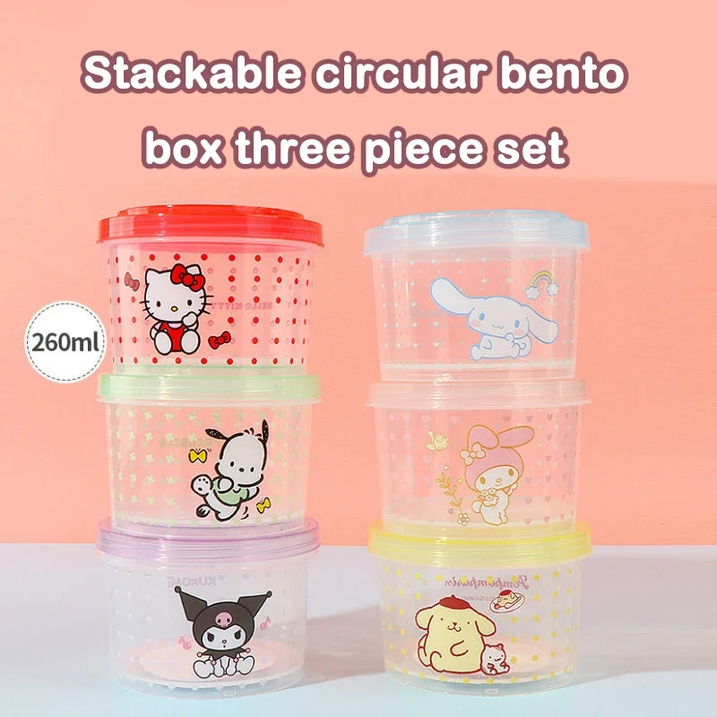 Tupperware Hello Kitty Lunch Box Stackable Lunch Box 3-Piece Food Preservation Box Cute Bento Box Microwave Safe