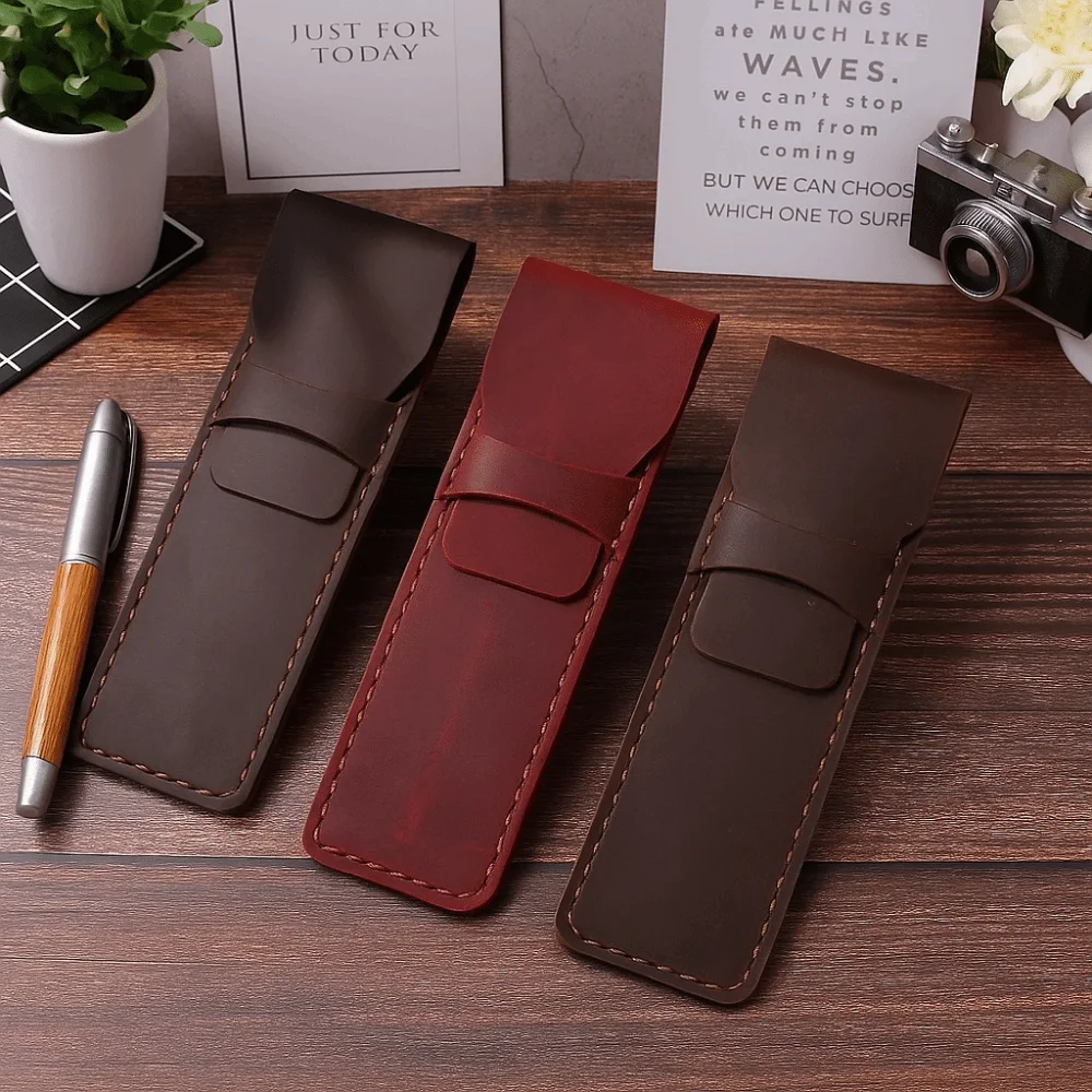 Pen Case Pocket PU Leather Leather Pen Bag Holder Handmade Pen Protective Bag Soft Vintage Pen Storage Pouch Study Room