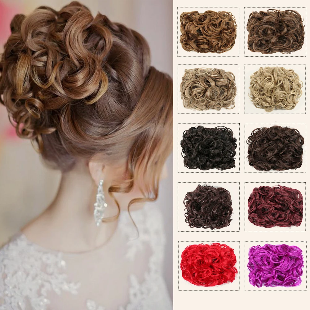 Synthetic LARGE Comb Clip In Curly Hair Extension Chignon Hair Pieces Women Updo Cover Hairpiece Extension Hair Bun