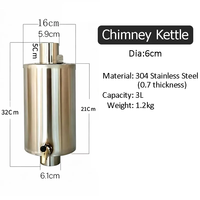Chaudière à foyer, chauffe-eau de camping en acier inoxydable 304 pour poêle à bois, poêle de tente 