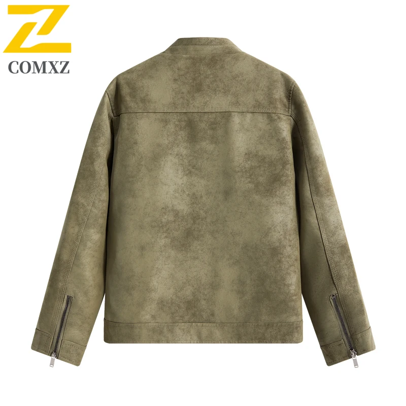 COMXZ Premium Men PU Leather Jacket Fashion Classic Stand Collar Camping Windproof Leather Coat Outdoor Durable Autumn Jackets ​