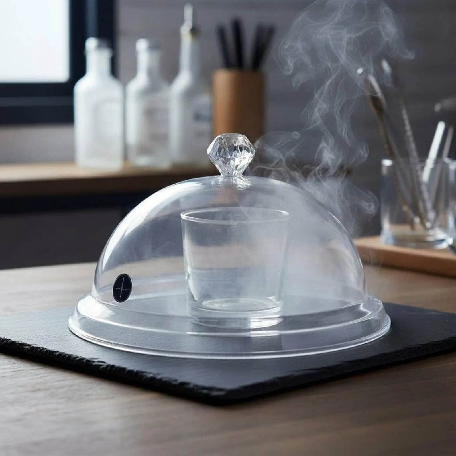 Smoke Dome with Base Food Grade Glass Smoke Dome Glass Bell Cloche Easy to Clean Cooking Gear Smoky Flavor for Chefs, Restaurant