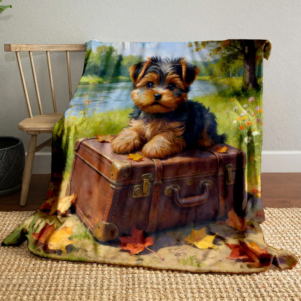Multi-Sizes Yorkshire Terrier Meadows Printing Adult Children Warm Blankets Home Travel Car Soft Comfortable Luxury Gifts