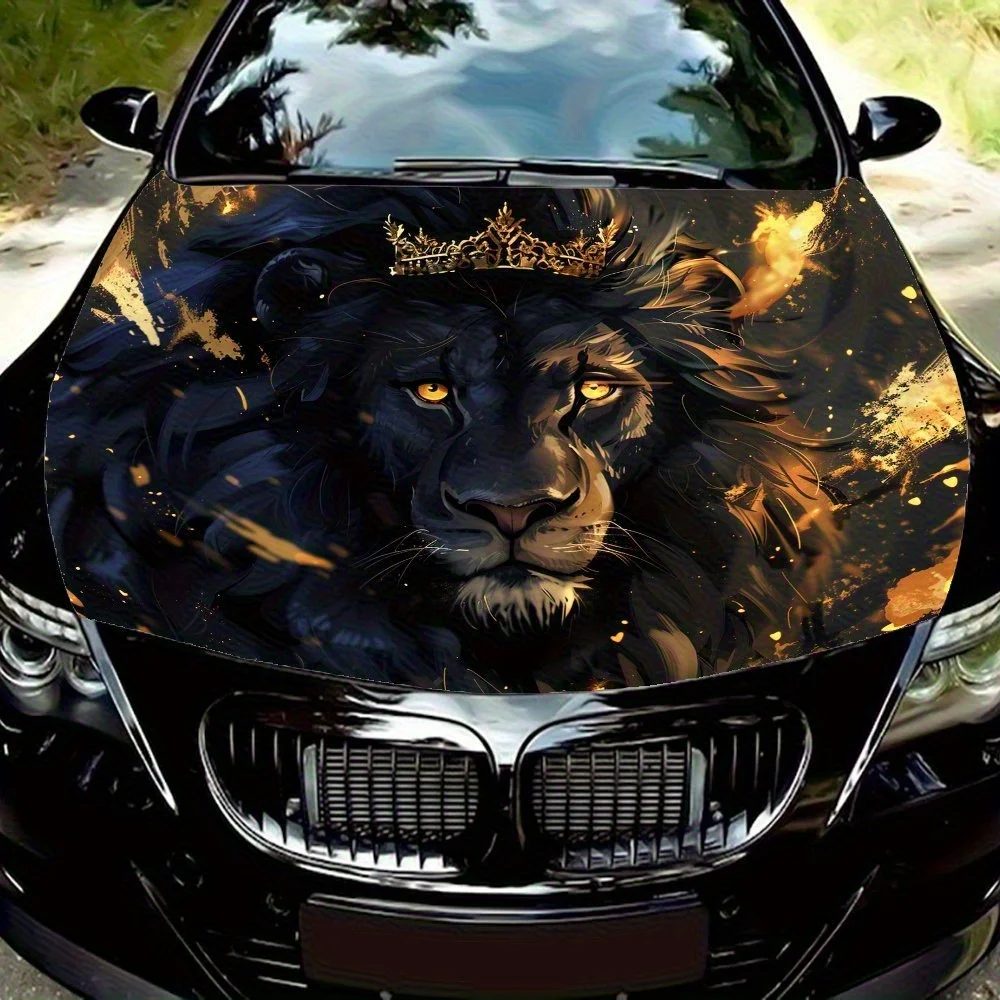 غلاف فينيل للسيارة من Black Lion King - ملصق غطاء محرك مذهل، PVC مقاوم للرذاذ، سهل الإزالة، مناسب للسيارات، ذاتي اللصق، وات
