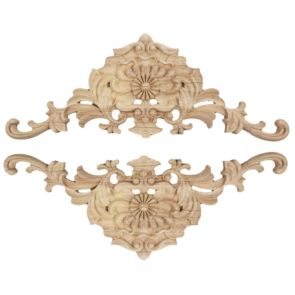 

2PCS 38CM Corner Decal Wood Applique Frame Wall Door Woodcarving Figurines Vintage Home Decor Decoration Accessories Furniture