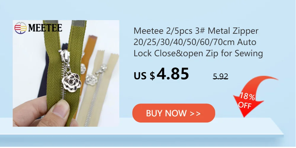 2/5pcs Meetee 3# Metal Zipper 40/50/60/70CM Open End Gold Teeth Zip for Sewing Bags Purse Down Jacket Skirt Clothing Accessories