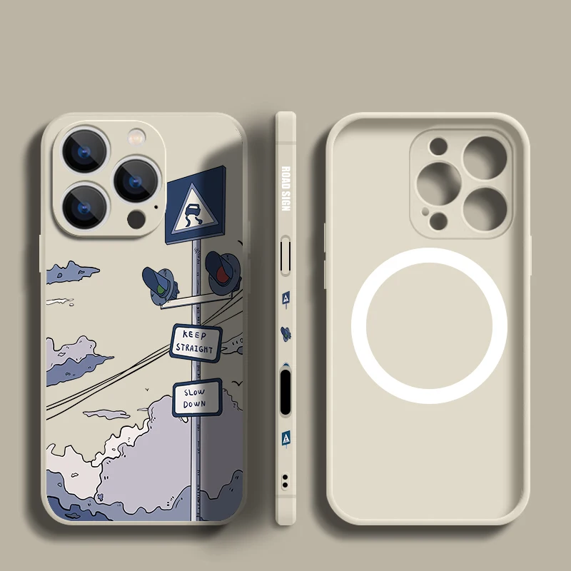 Силиконовый магнитный чехол Road Sign для iPhone 16e 16 15 Pro 14 13 12 Pro Max 11, чехол для телефона Magsafe Wireless Charge, мягкий чехол из ТПУ Силиконовый магнитный чехол Road Sign для iPhone 16e 16 15 Pro 14 13 12 Pro Max 11, чехол для телефона Magsafe Wireless Charge, мягкий чехол из ТПУ