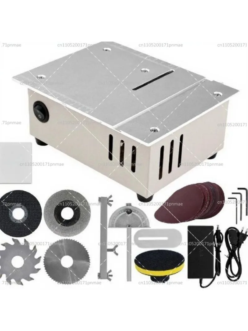 Mini Table Saw with 4 Blades, Dual Motor, 7 Speeds, 96W Portable Precision Saw, Height Adjustable 0.1-15mm