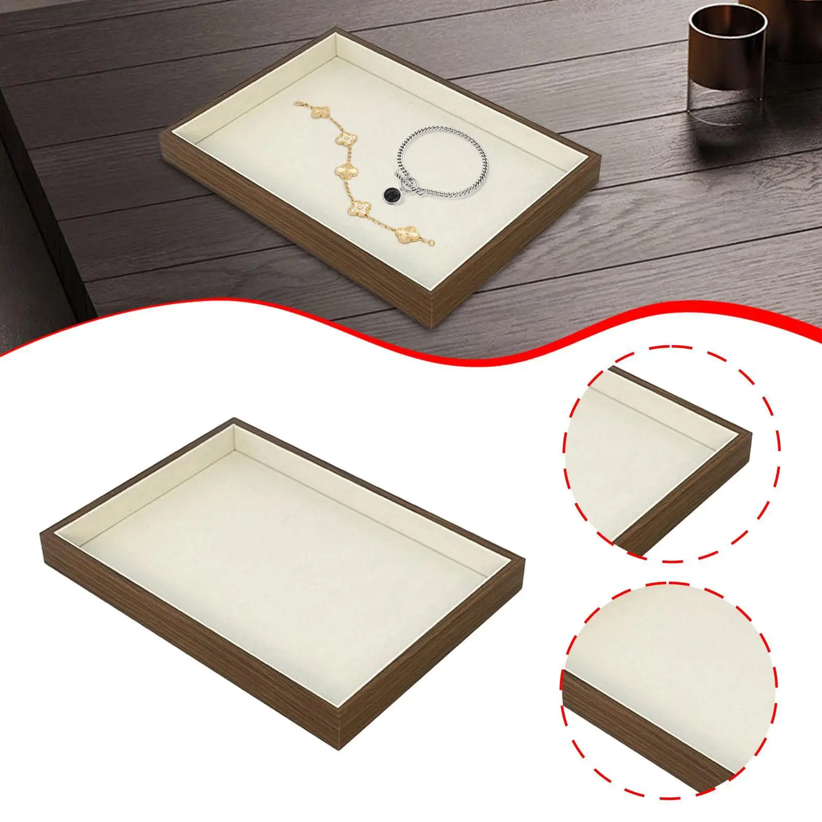 

Jewelry Tray Decorative Wooden Multifunctional Jewelry Holder Serving Tray for Countertop NightStand Dresser Vanity Retail