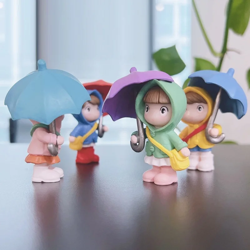 4pcs Cute Umbrella Couple Dolls Home Decor Desktop Resin Boy and Girl Decoration Car Interior Decor Figures Fashion Jewelry Gift