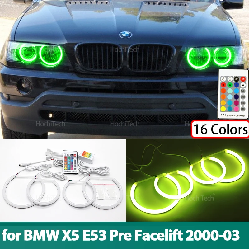 

16-Color RGB Cotton LED Angel Eye Rings Daytime Light for BMW X5 E53 Pre Facelift 2000 2001 2002 2003 LED Angel Eyes Rings