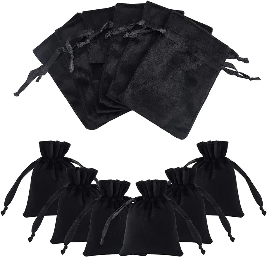 

12Pcs Black Velvet Bags 4.7x3.5 Drawstring Jewelry Pouches Jewelry Storage Bags Small Velvet Gift Bags for Traveling Rings