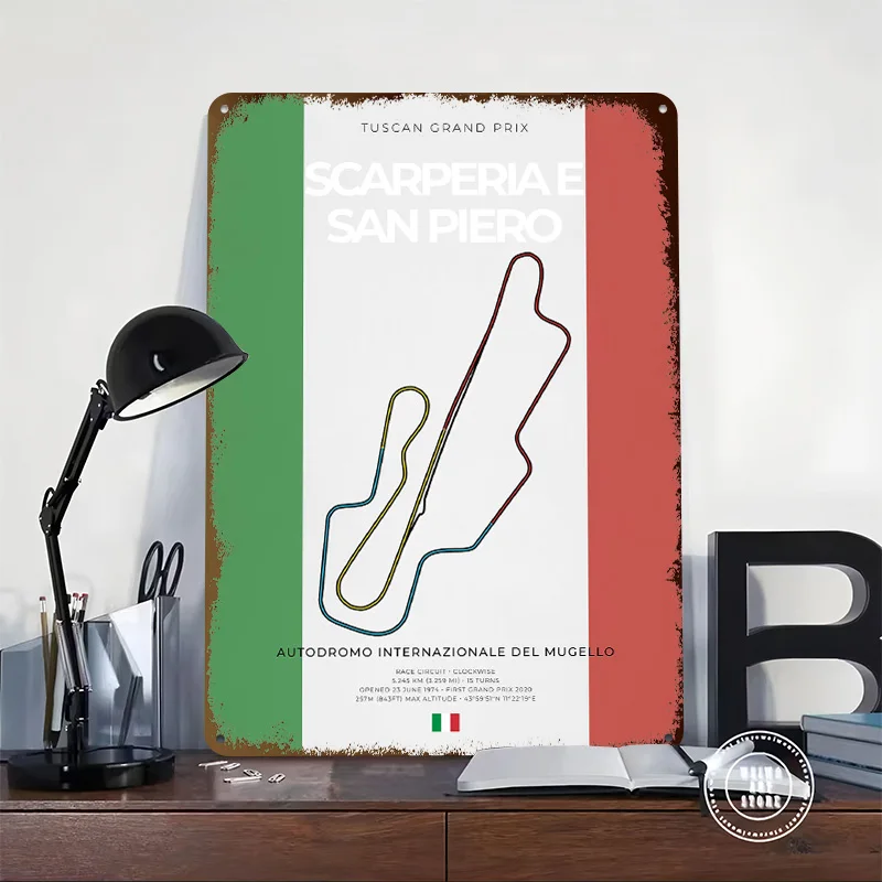 Tuscan Grand Prix Circuit Personalized 3D Textured Metal Poster Wall Art Tinplate Sign for Room Decorations Man Bathroom Decor