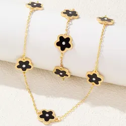 Hot Selling New Plant Petal Five Leaf Flower Necklace Bracelet Sets for Women Girls New Trendy Luxury Clover Jewelry Sets Gifts