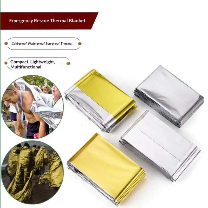 Couverture d'urgence, Kit de premiers secours de survie en plein air, isolation coupe-vent, feuille PET de sauvetage, sauvetage militaire thermique vierge, 1/3/5 pièces