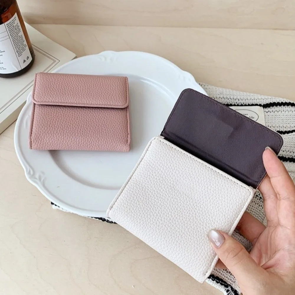 Leather Material Short Wallet Magnetic Closure Large Capacity Bifold Wallet Multiple Card Slots Solid Color Coin Purse Women