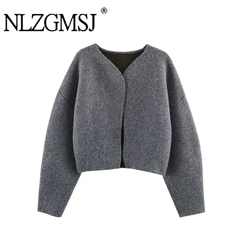 

Nlzgmsj 2026, женский вязаный кардиган, модный однотонный кардиган с длинными рукавами, женское элегантное пальто High Street