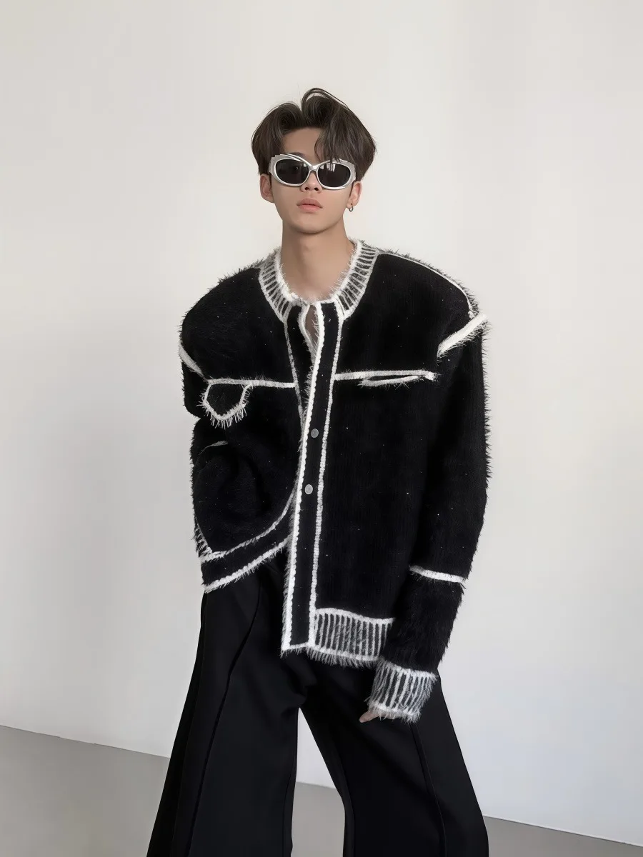 Новый модный вязаный свитер контрастного цвета, зимнее пальто Lazy High Street, полосатый кардиган в стиле комиксов, свитер для пары