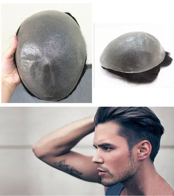 نظام استبدال الشعر البشري ذو اللون الطبيعي الرخيص، قطع الشعر المستعار للبشرة الرقيقة، الشركة المصنعة للشعر المستعار الهندي للرجال