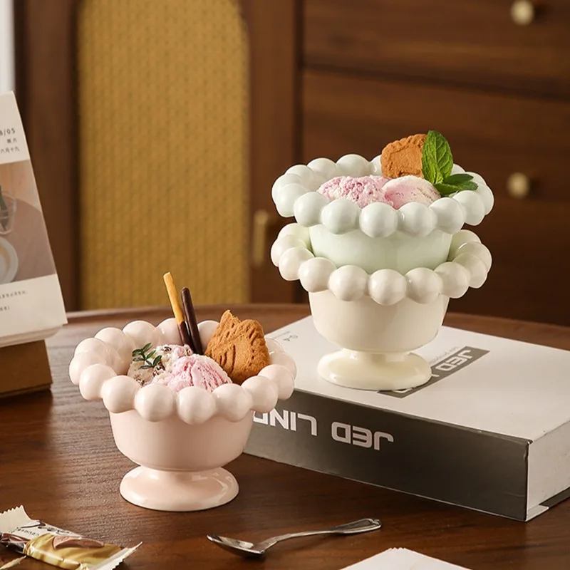 Niche Cute Ceramic Mug - INS-Style Footed Ice Cream Cup, High-Value Dessert Cup for Home