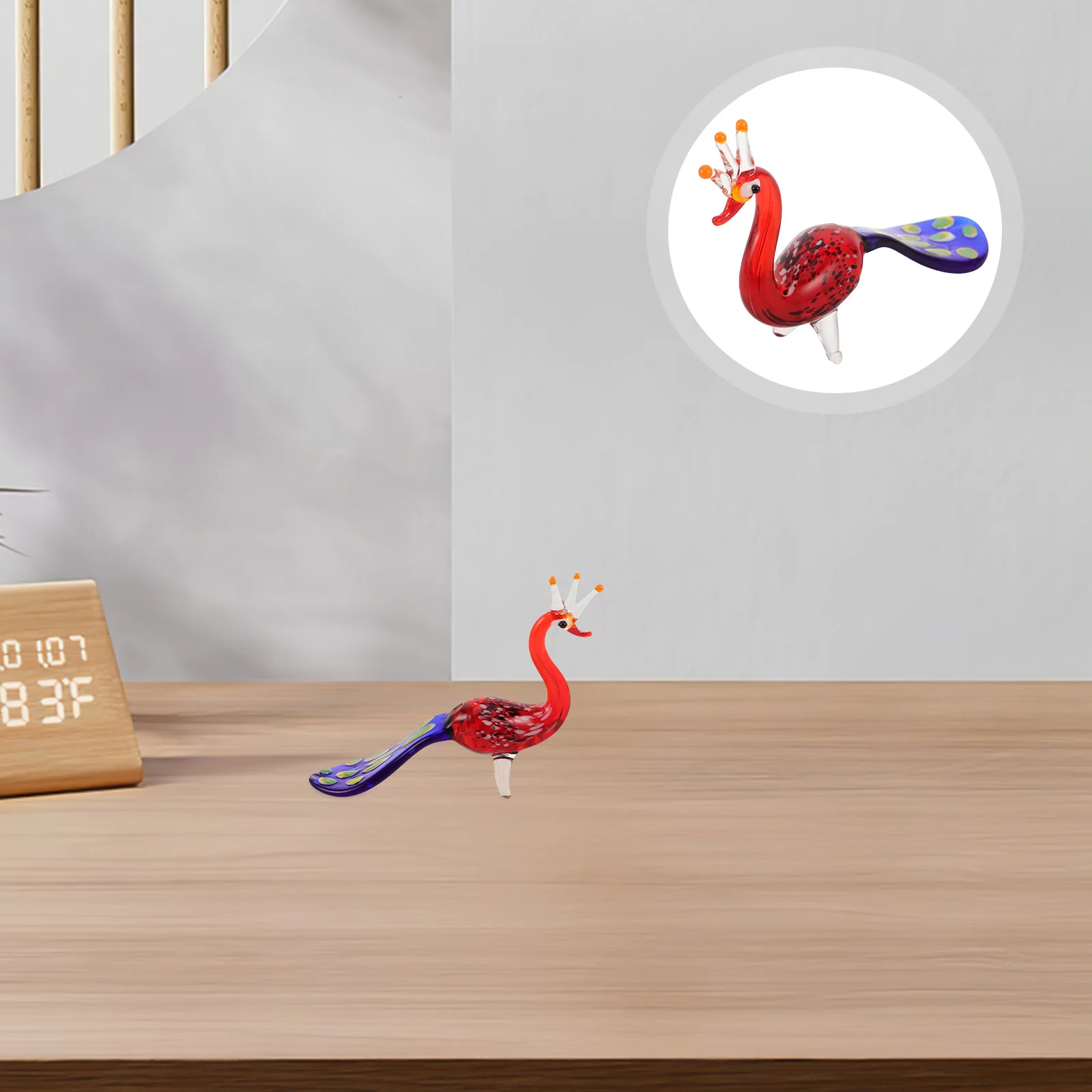 

Artistic Hand-Blown Glass Peacock Ornament Decorative Animal Statue for Shelf Desk Living Room Accent Miniature Animal Sculpture
