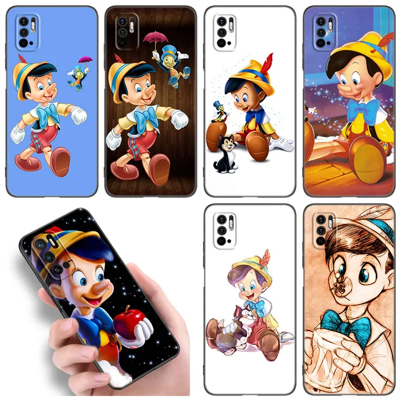 Funny Anime Pinocchio Phone Case For Xiaomi Redmi Note 10 11 11S 12 4G 8 9 11E 11T Pro Plus 10T 5G 8T 9S 10S 12S Black Cover