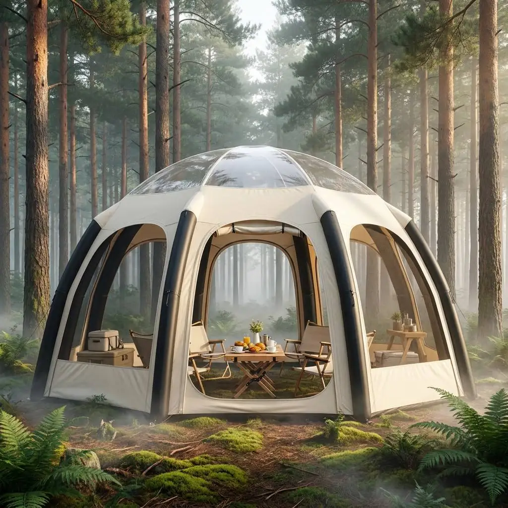 Meisu Durable Air Cabin Shelter Cotton Canvas 5m 6m PVC Base for Forest Camping Trips