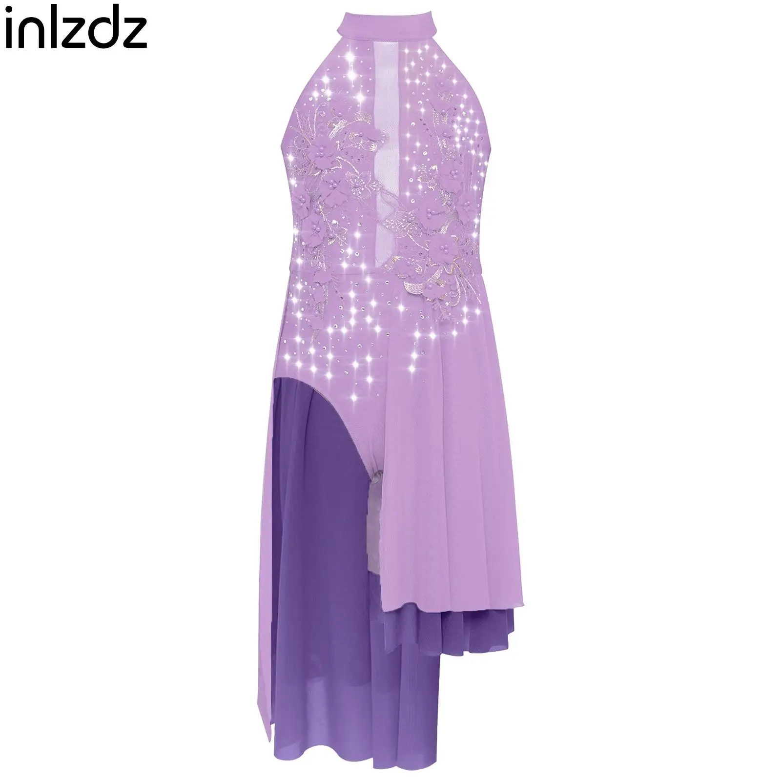 

Children Girls Lyrical Dance Costume Contemporary Dresses Sleeveless Applique Dress Ballet Figure Skating Performance Clothes