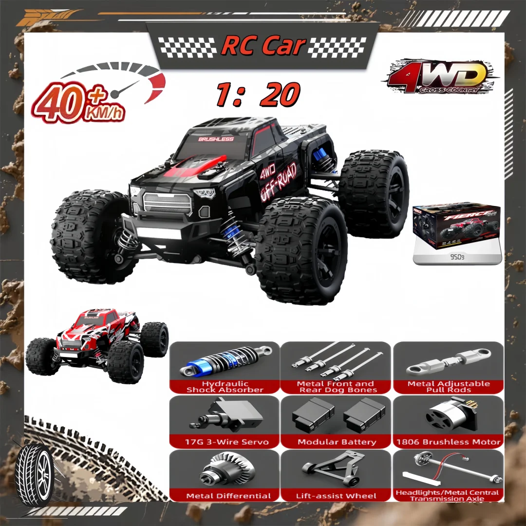 

JJRC C8811 RC Car 1/20 2.4G 4WD With Lights 40KM/H Brushless Motor High Speed Remote Controlled Drift Truck Stunt Toy For Kids