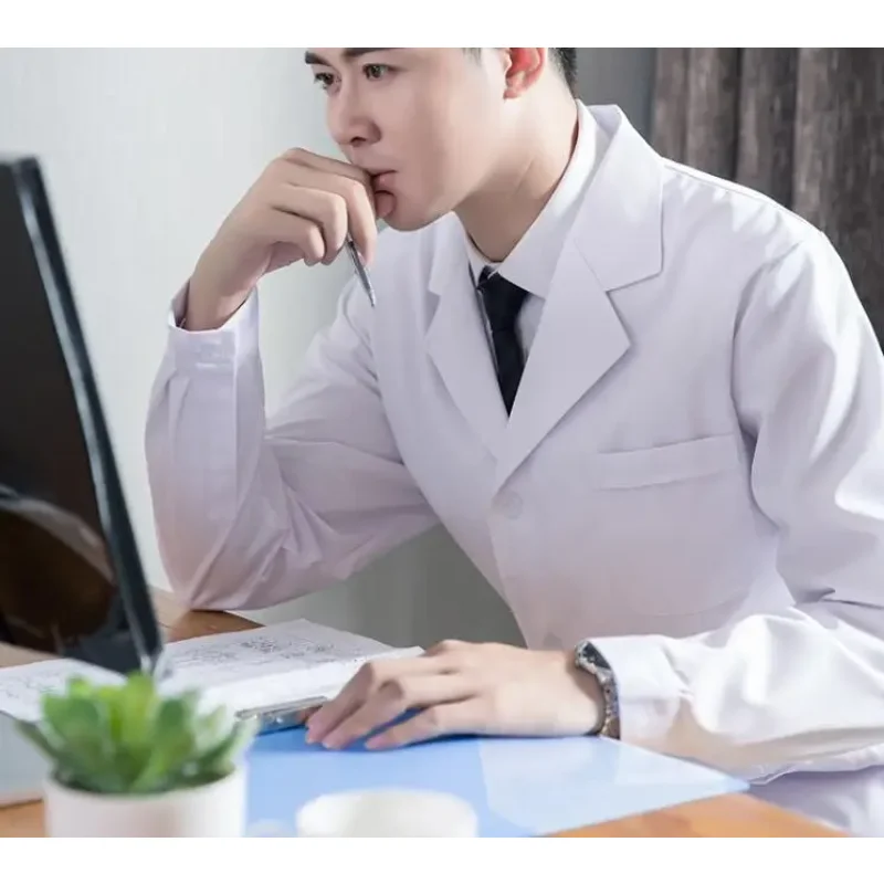 Uniforme de Médecin pour Homme, Blouse de Laboratoire Blanche, Longue Robe de Printemps, pour le Travail en Hôpital