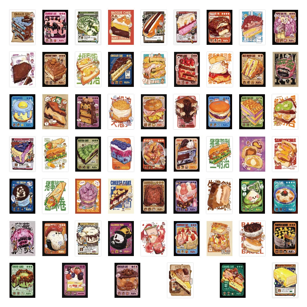 10/30/60pcs Stile Disegnato A Mano Dessert Poster Adesivi Retro Estetica Decalcomanie Telefono Valigia Simpatico Cartone Animato Adesivo Divertimento per i Giocattoli