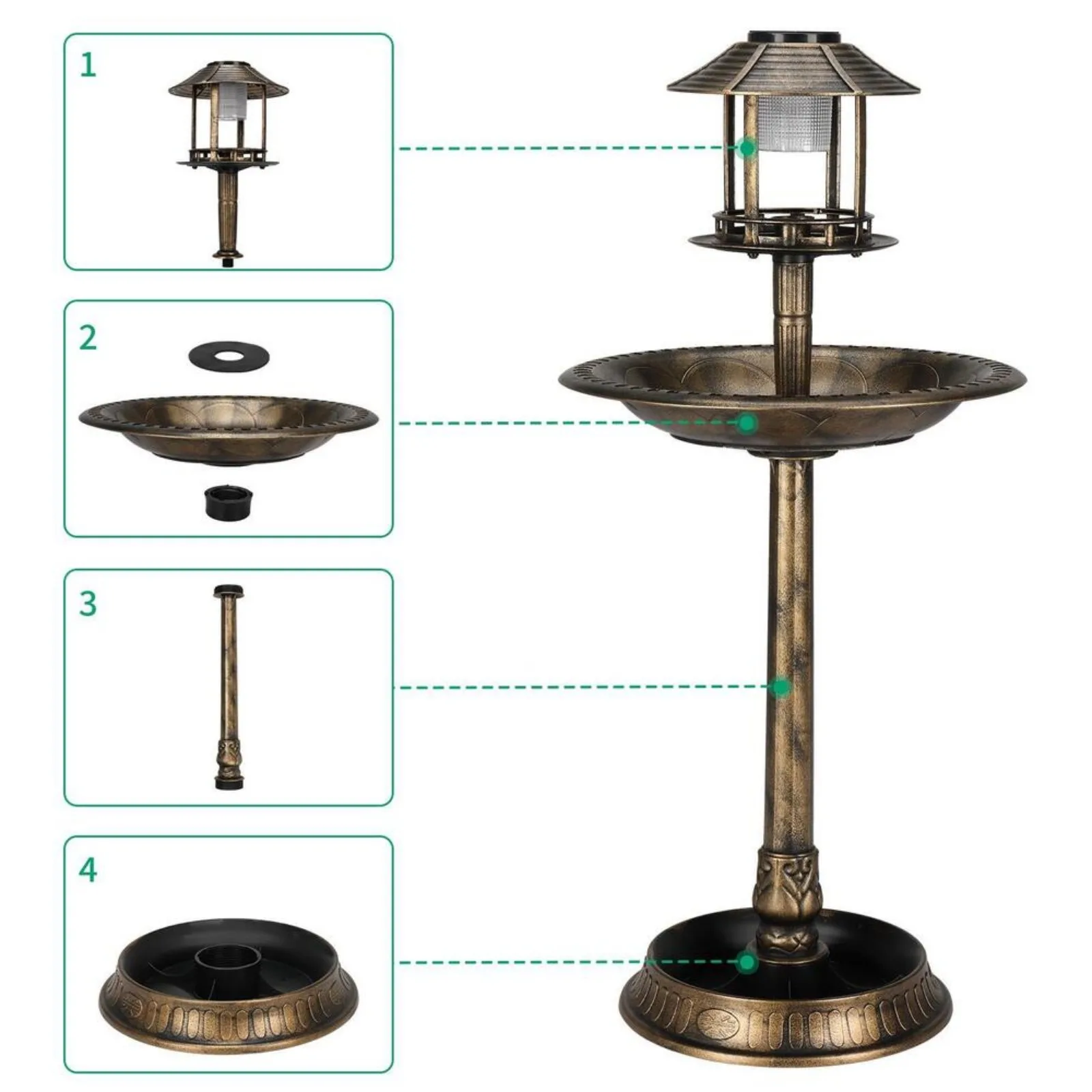 Imagem -03 - Banho de Pássaro de Plástico Redondo com Luz Solar Base Sturdy Jardim ao ar Livre Pedestal Verde Fonte Birdbath Eua 42 h