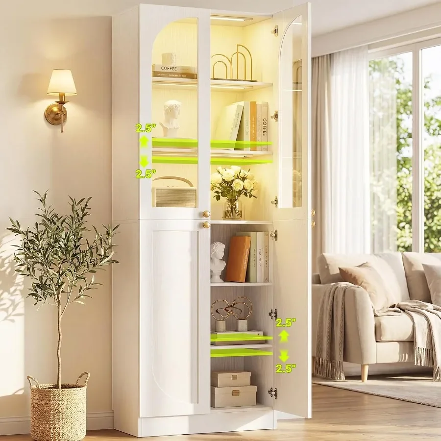 Pantry for kitchen use, tempered glass doors, black finish, motion sensor lighting view 2