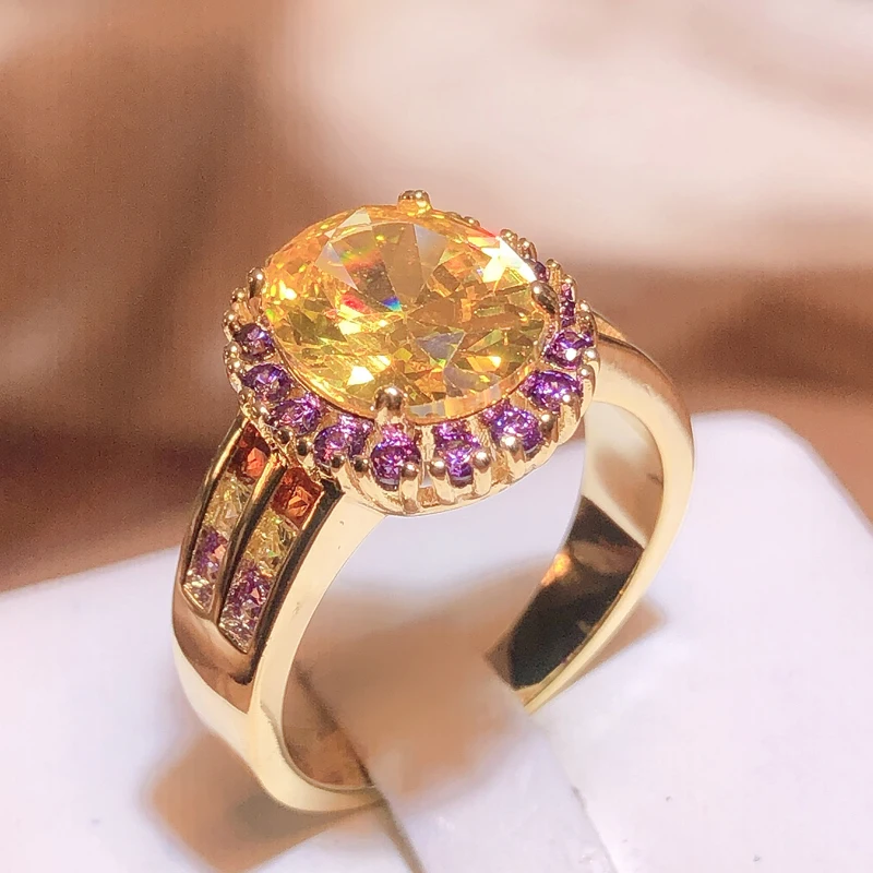 Women's Trendy Citrine Geometry 925 Sterling Silver Ring