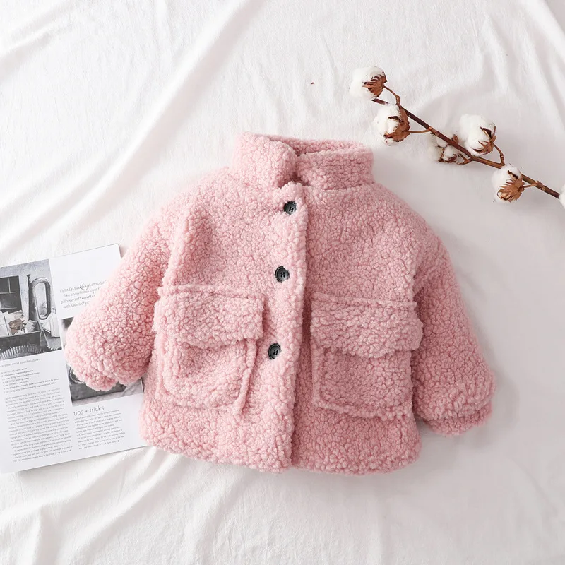 Fashion Baby Girl Boy Lamb Wool Jacket Toddler Child Thick Warm Sheep Like Coat Cotton Single Breasted Outwear Baby Clothes 1-7Y