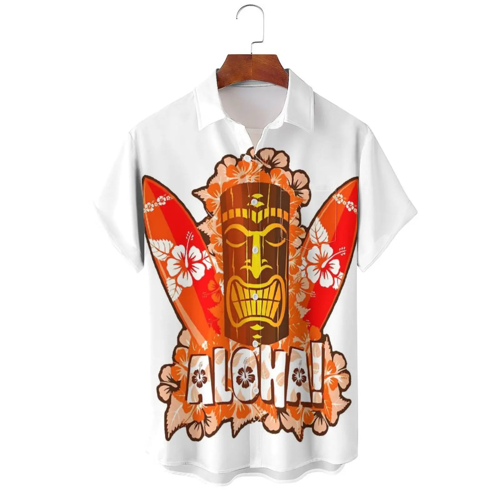 Tiki Hawaiian Surfing Sand Coconut Tree Casual Men's Trendy Summer Beach Tropical Shirt Button white men shirt 3D print