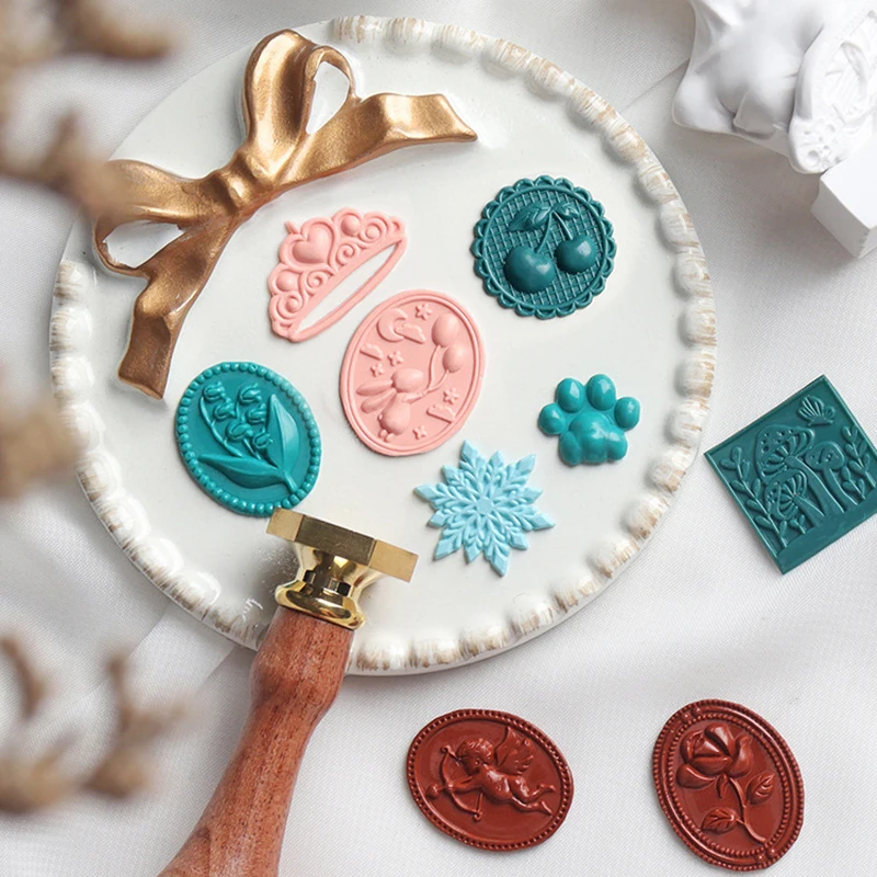 Fire Paint Seal Retro Wax Seal Embossed Stamp Set  Alloy Handle Grip Wedding Postal DIY Magic Array Scrapbook Decoration Flower